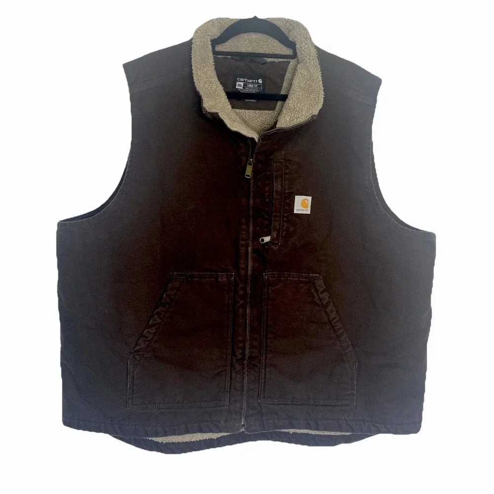 CARHARTT Sherpa Lined Vest Brown Kacey Dutton Ranch 2XL Canvas Work 0V4277M Duck